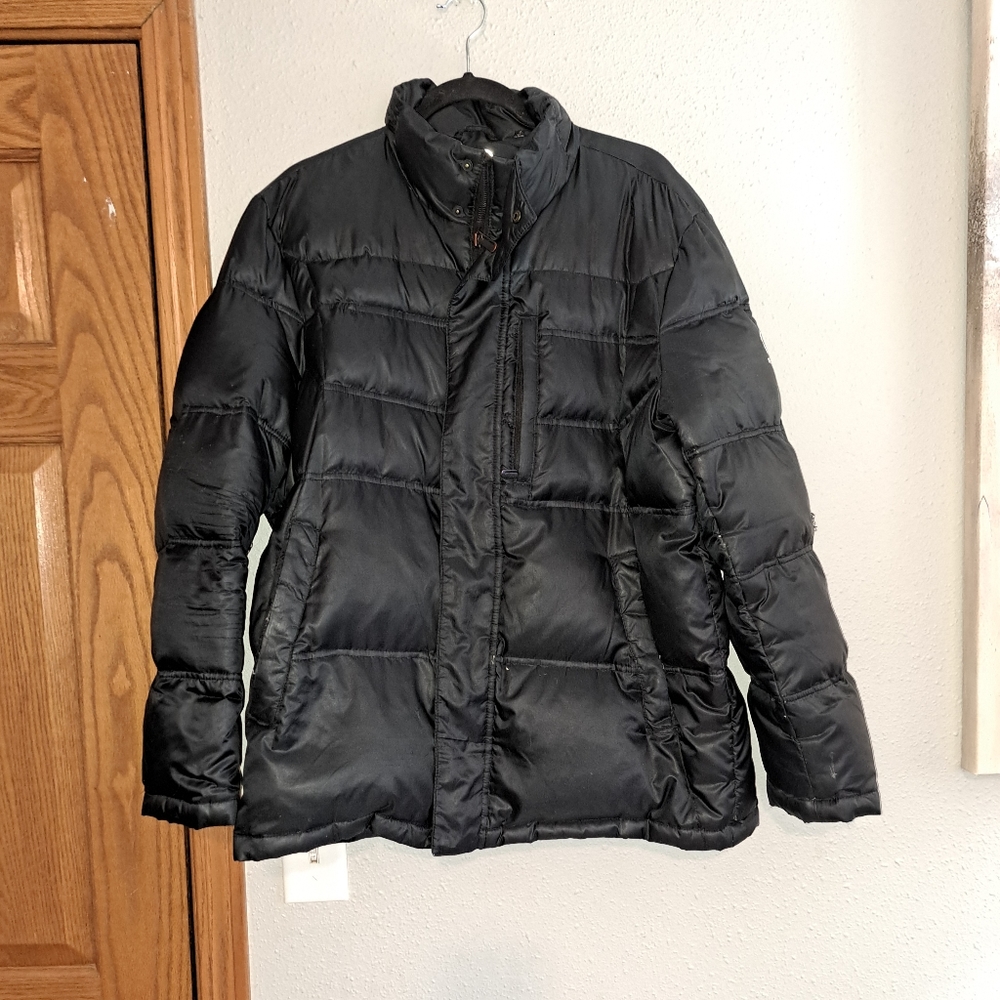 Tumi Tech Men's Black Down & Feather Full Zip Puffer Jacket No Hood Size Large